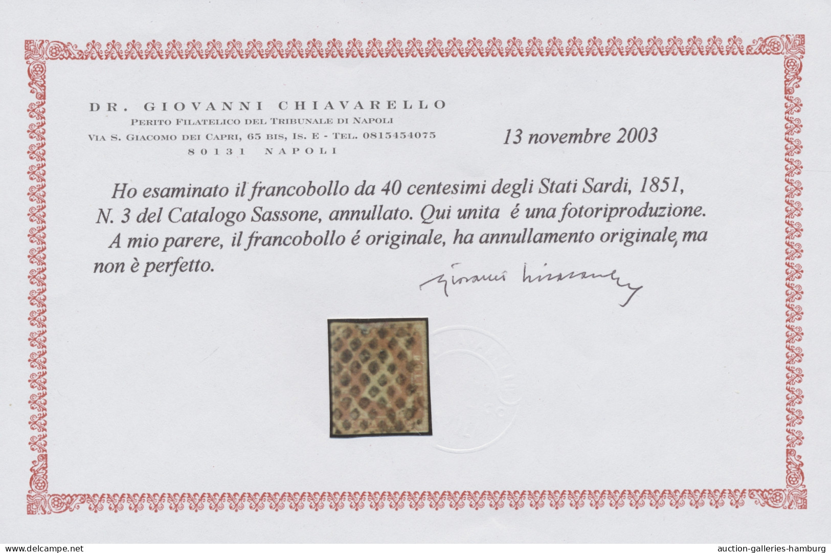 O Italian States - Sardinia: 1851, Viktor Emanuel II., 40 C. Rosa, Mit üblicher En - Sardaigne