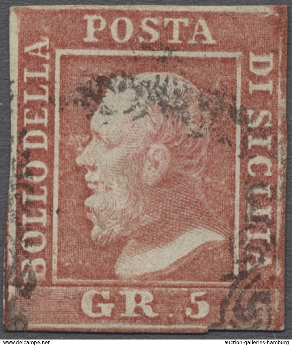 O Italian States - Sicily: 1859, "Ferdinand II." 5 Grana Karmin Vollrandig Geschni - Sicile