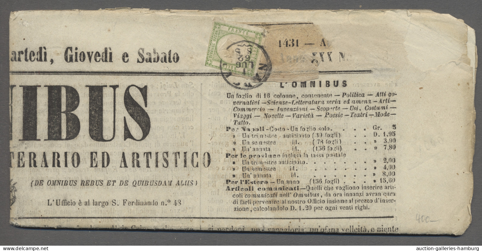 Cover Italy: Mi.No. 1a Used On A Complete Newspaper, No.3 Vertical Pair On Cover From - Marcophilie