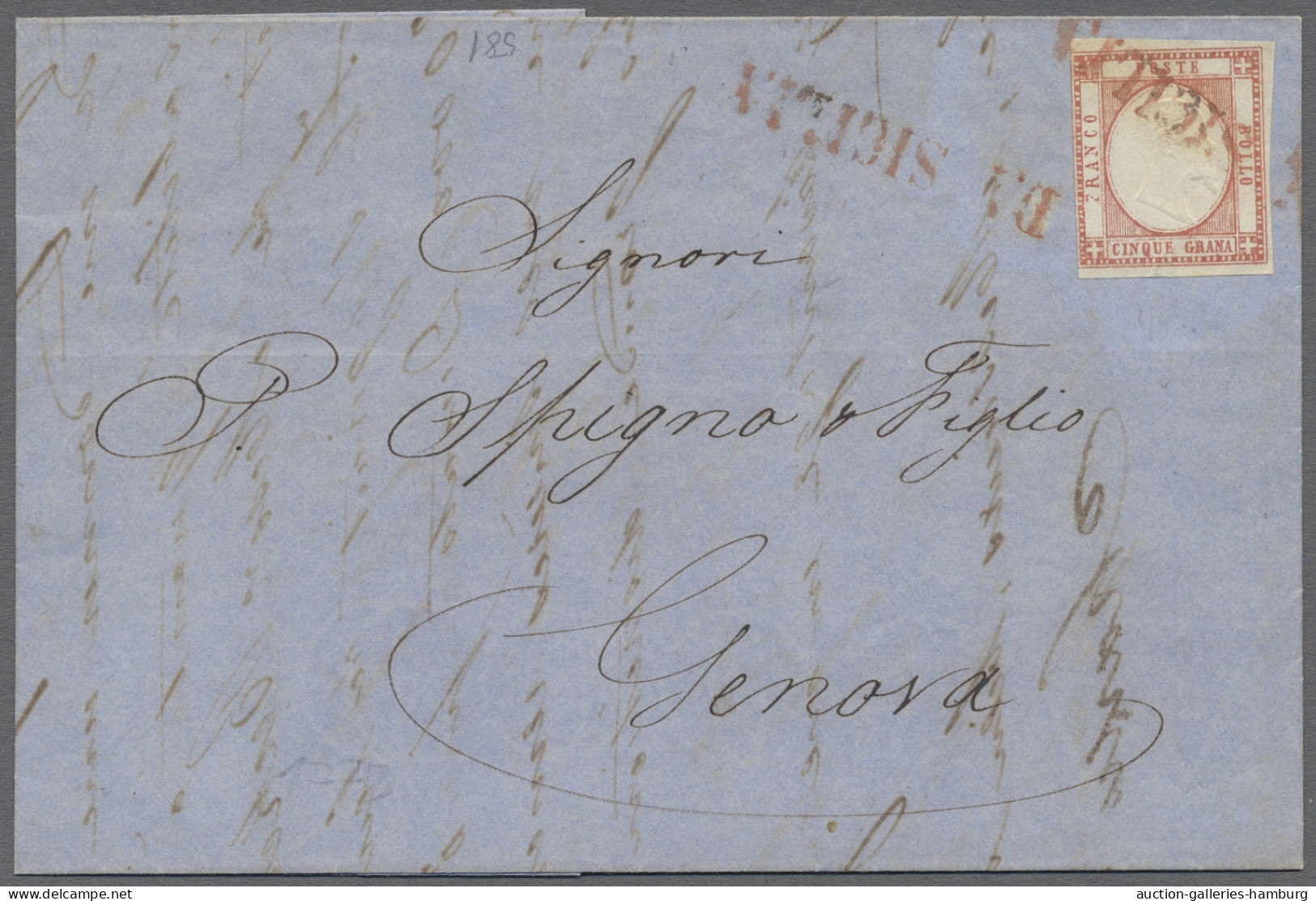 Cover Italy: 1861, Brief Aus Neapel Nach Genua Mit 5 Grana Rot (etwas Berührt), Mit Se - Poststempel