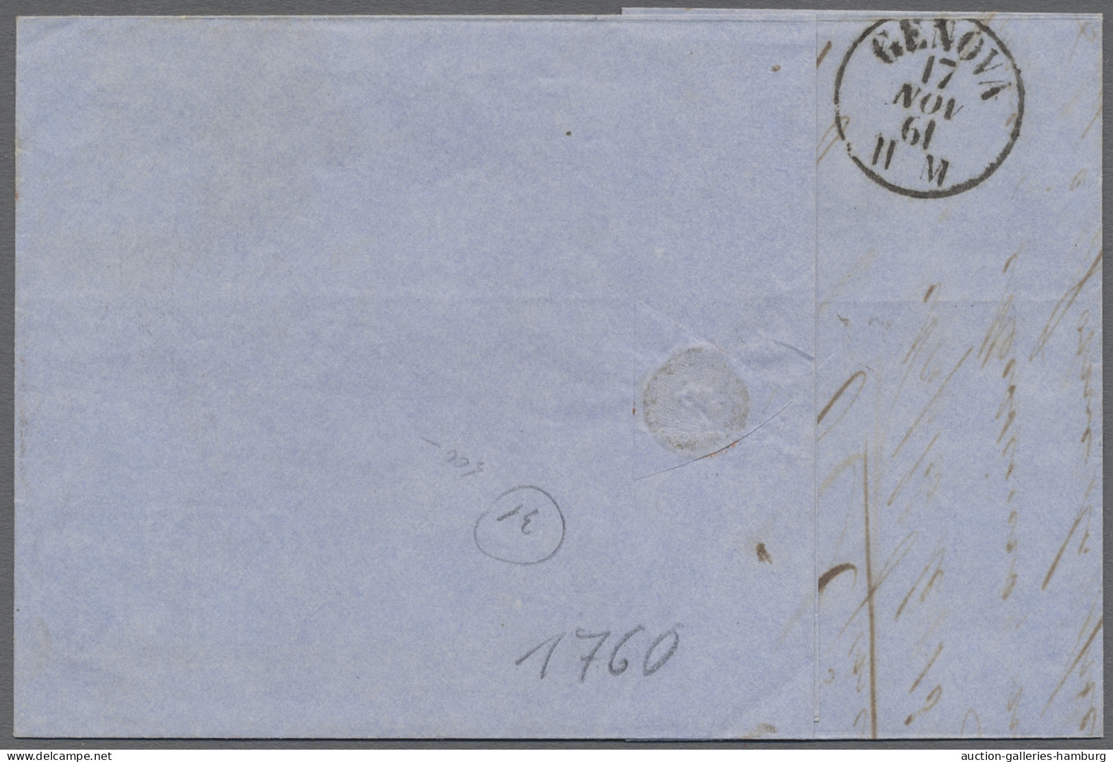 Cover Italy: 1861, Brief Aus Neapel Nach Genua Mit 5 Grana Rot (etwas Berührt), Mit Se - Poststempel