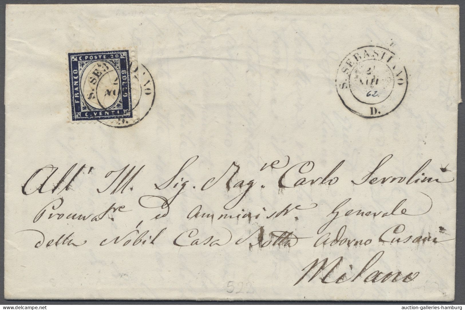 Cover Italy: 1862, Viktor Emanuel II. In Centesimi-Währung, 20 C. Blau Gezähnt, Stück - Marcofilía