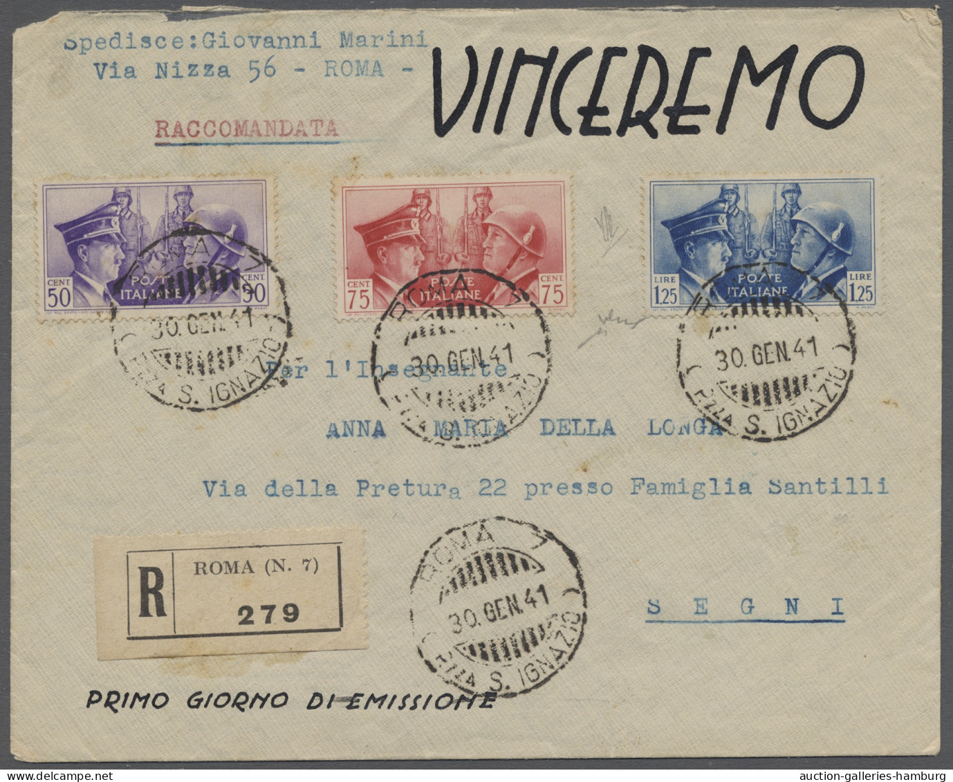 FDC Italy: 1941, Waffenbrüderschaft (Fratellanza), 50 C. Bis 1.25 Lire, Die Drei Am - Other & Unclassified