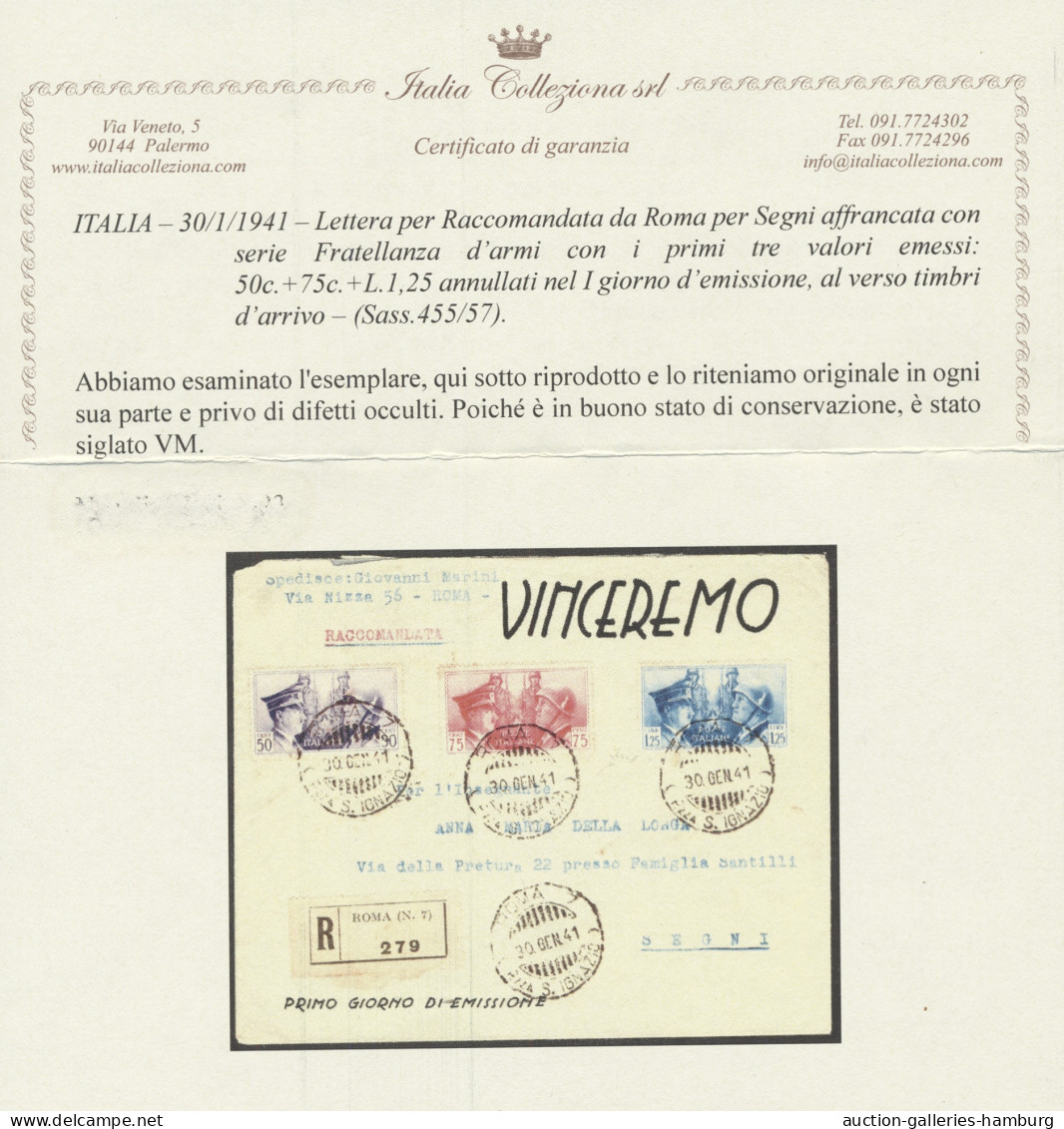 FDC Italy: 1941, Waffenbrüderschaft (Fratellanza), 50 C. Bis 1.25 Lire, Die Drei Am - Sonstige & Ohne Zuordnung