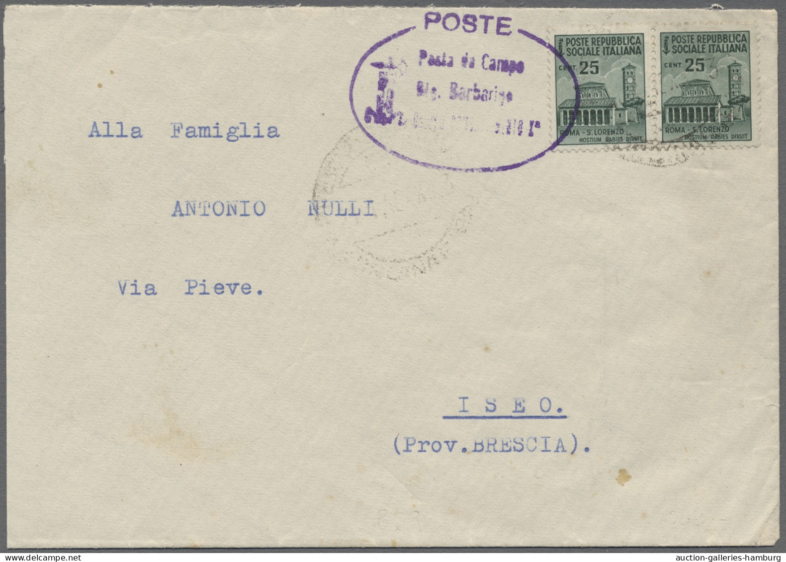 Cover Italy: 1945, Feldpostbrief, Frankiert Mit Zerstörte Denkmäler, Zweimal 25 Cmi. N - 1946-60: Poststempel