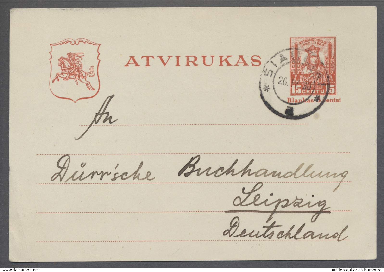 GA/o Lithuania - Postal Stationery: 1930, Special Postal Stationery Card 500th Annive - Lithuania