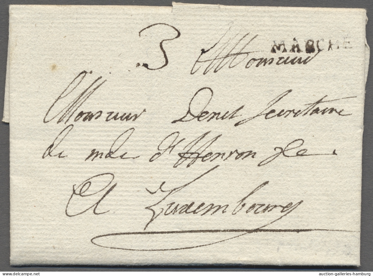 Cover Luxembourg -  Pre Adhesives  / Stampless Covers: 1752, MARCHE, Einzeiler Auf Vol - ...-1852 Préphilatélie