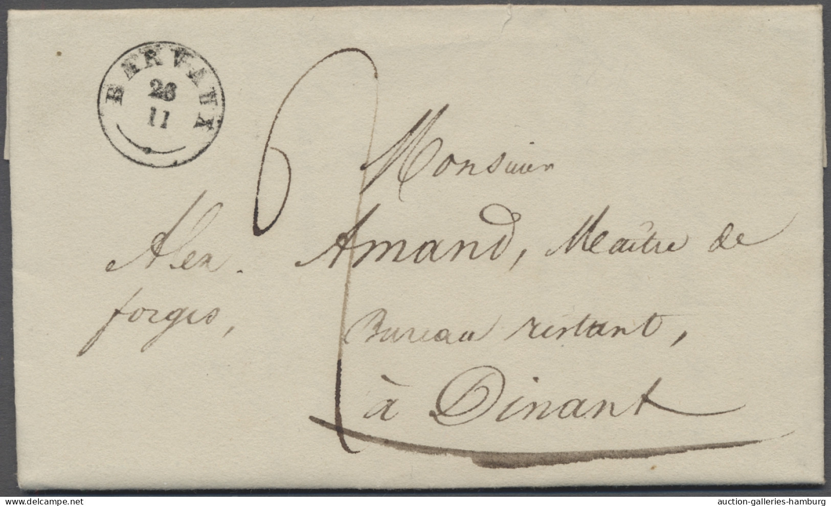 Cover Luxembourg -  Pre Adhesives  / Stampless Covers: 1839, "BARVAUX / 26 II", Finger - ...-1852 Prephilately