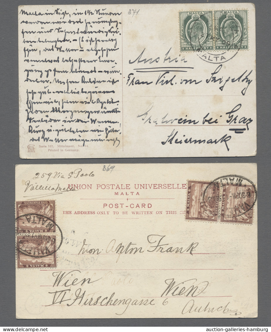 Cover Malta: 1898-1932, 5 Covers And Ppcs Incl. 5-colour-franking KEVII, Four Items Ad - Malta