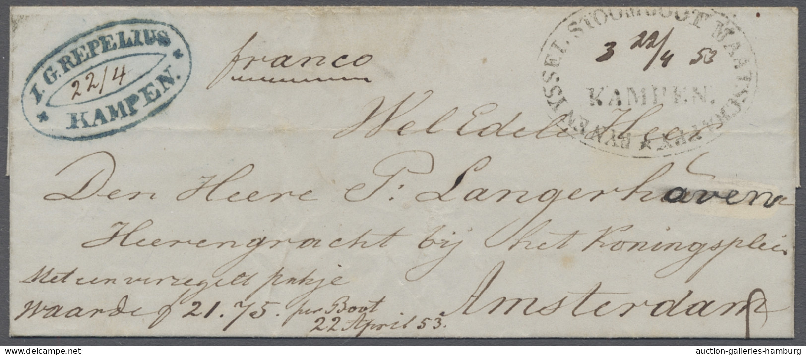 Cover Netherlands -  Pre Adhesives  / Stampless Covers: 1853, April 22, Small Sized EL - ...-1852 Prephilately