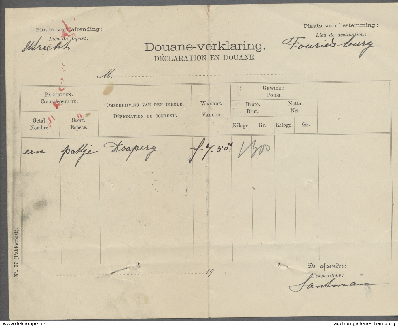 Cover Netherlands: 1909, Cpl. Parcel Card From UTRECHT Bearing 25c, 50c And 1g. (x2) T - Lettres & Documents