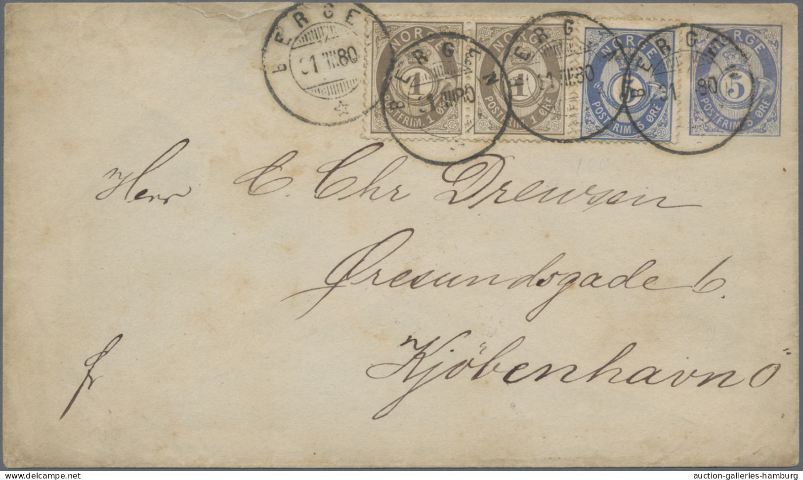 GA Norway - Postal Stationery: 1880, Postal Stationery Envelope 5 øre Ultramarine U - Entiers Postaux