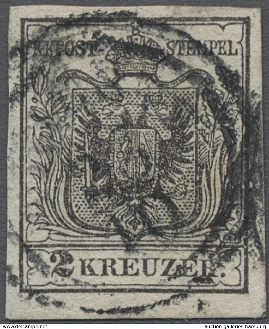 O Österreich: 1850, Wappenzeichnung 2 Kreuzer Schwarz Auf Handpapier, Vollrandig G - Usados