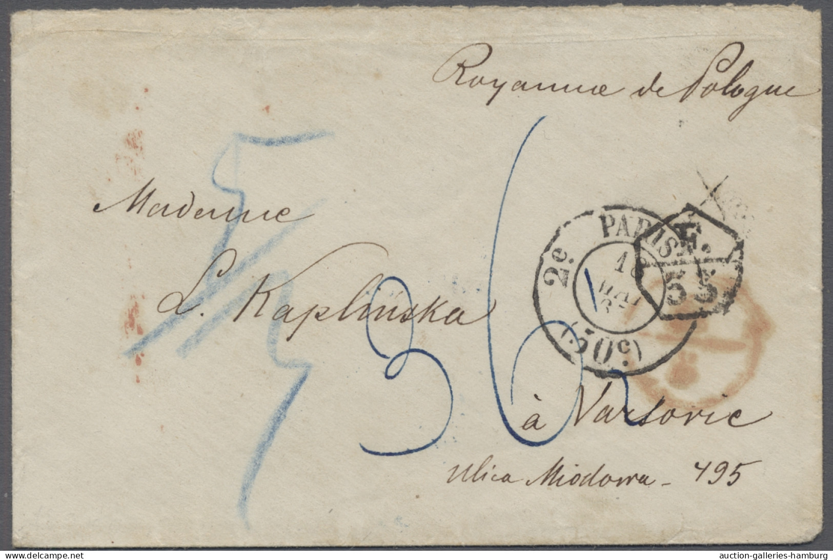 Cover Poland -  Pre Adhesives  / Stampless Covers: 1865, Damenbrief Aus Paris Nach War - ...-1860 Prephilately