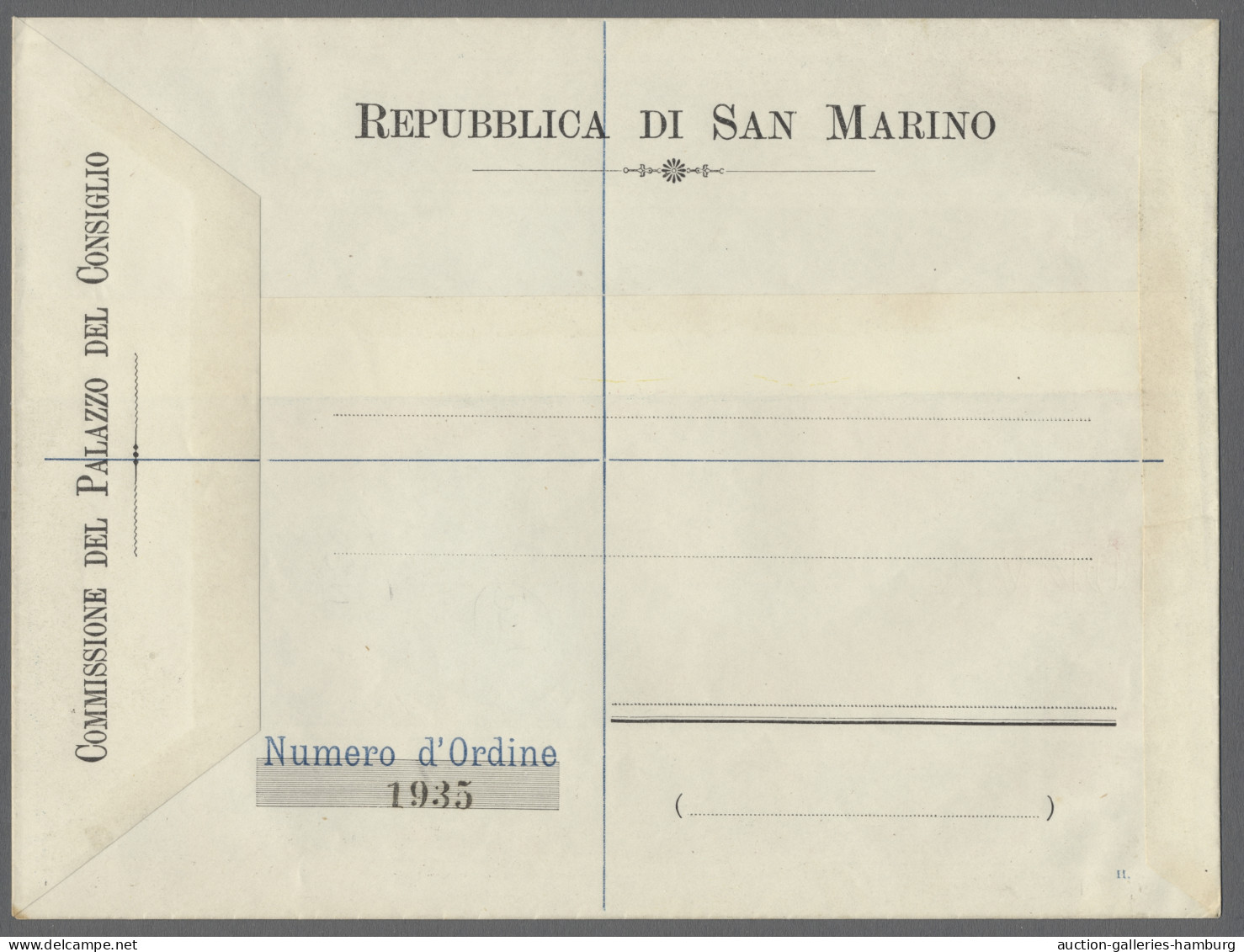 GA San Marino: 1894, Offizieller Schmuckumschlag Der "Commissione Del Palazzo Del C - Lettres & Documents