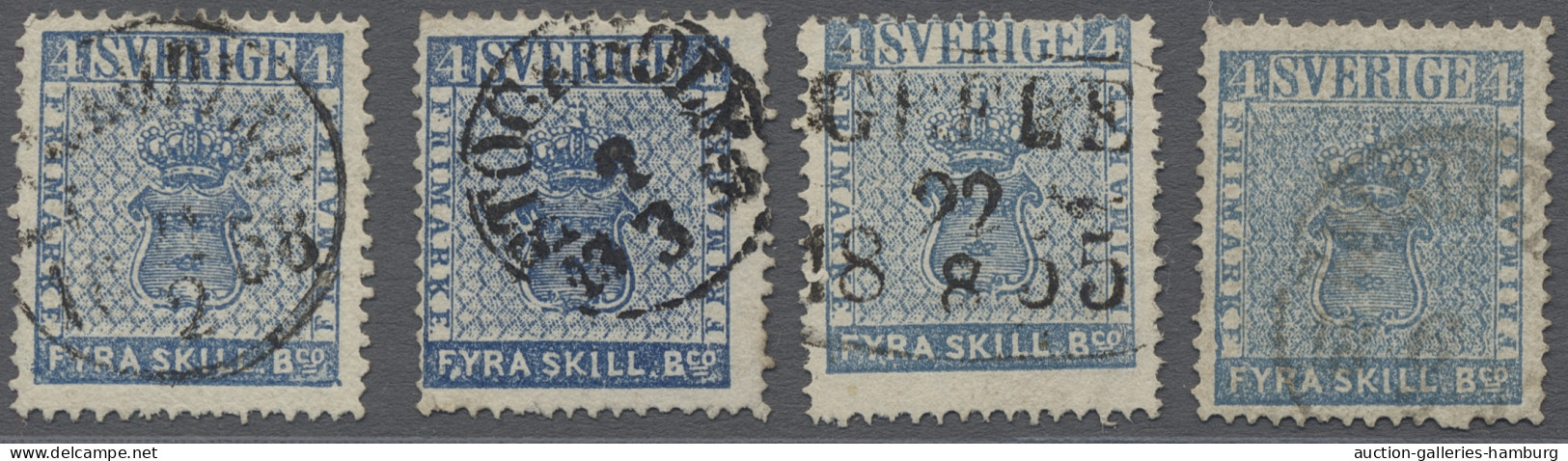 O/Cover Sweden: 1855, 4sk Blue, Four Singles In Different Shades Plus A Small EL From HE - Brieven En Documenten