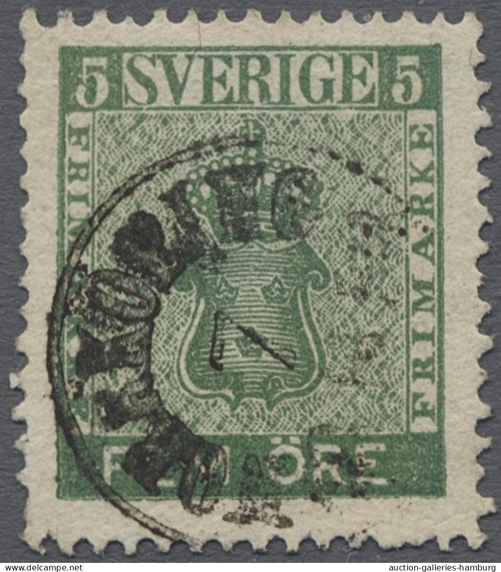 O Sweden: 1858, 5 Oere, 10 Choice Copies Showing Many Different Colour Shades Incl - Gebruikt