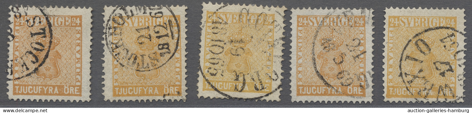 O Sweden: 1858, 24 Oere, 10 Choice Copies Fine Used, Showing A Good Variety Of Dif - Used Stamps