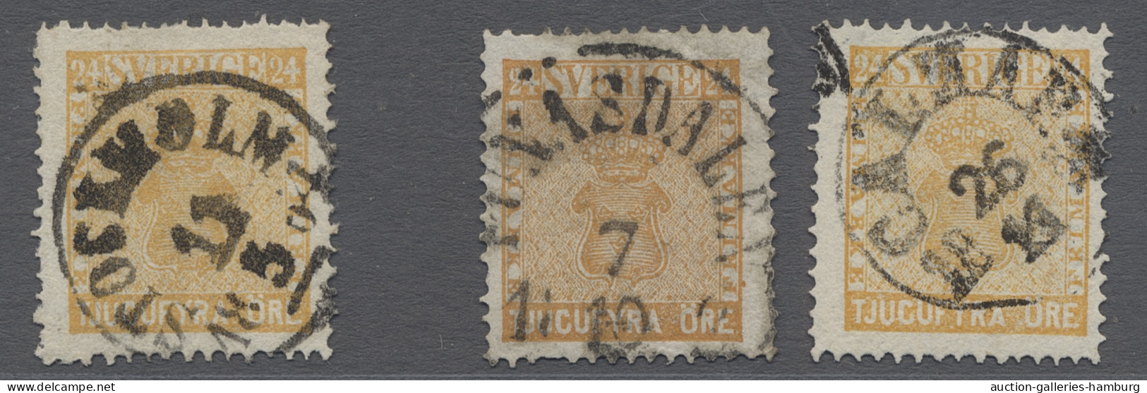 O Sweden: 1858, 24 Oere, 10 Choice Copies Fine Used, Showing A Good Variety Of Dif - Oblitérés