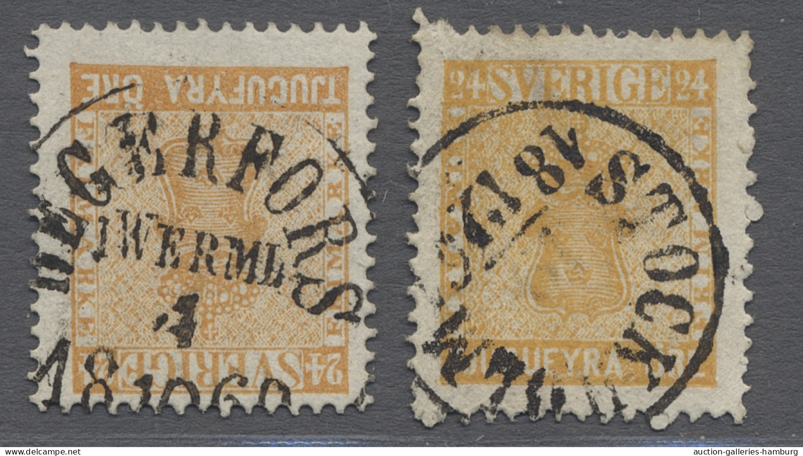 O Sweden: 1858, 24 Oere, 10 Choice Copies Fine Used, Showing A Good Variety Of Dif - Gebraucht
