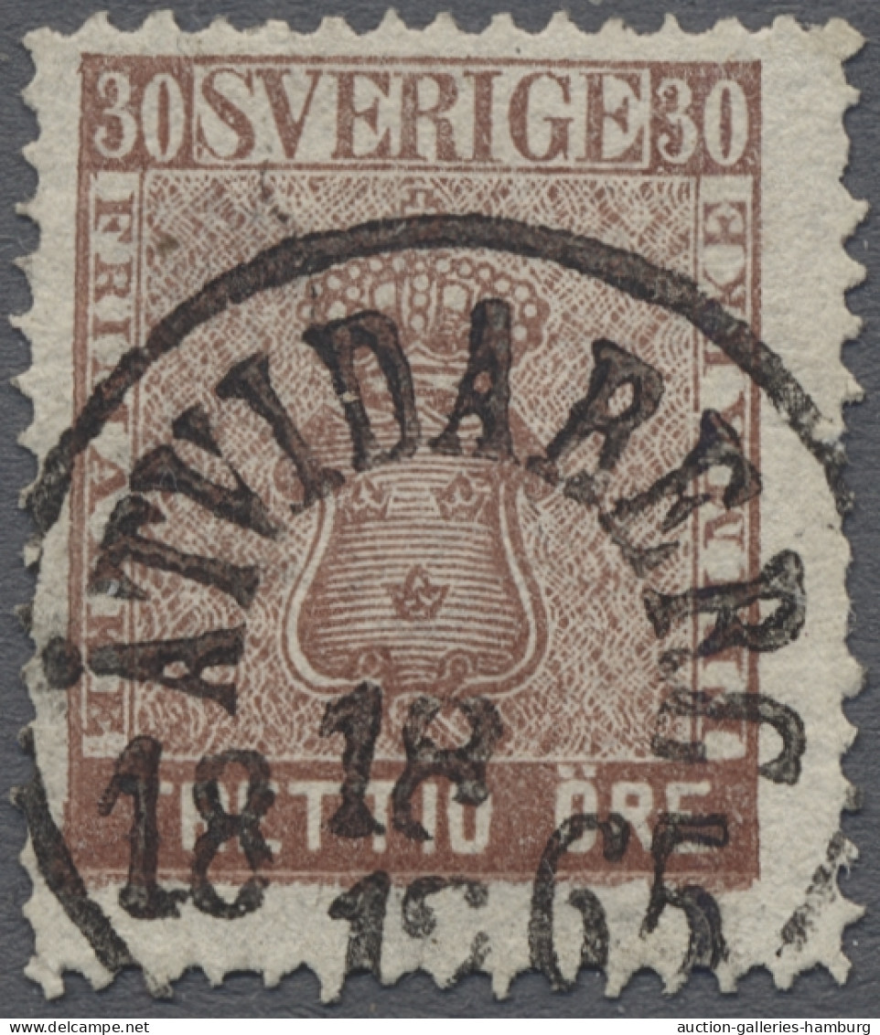 O Sweden: 1858, 30 Oere, 10 Choice Copies Showing Different Shades Of Colour And A - Oblitérés