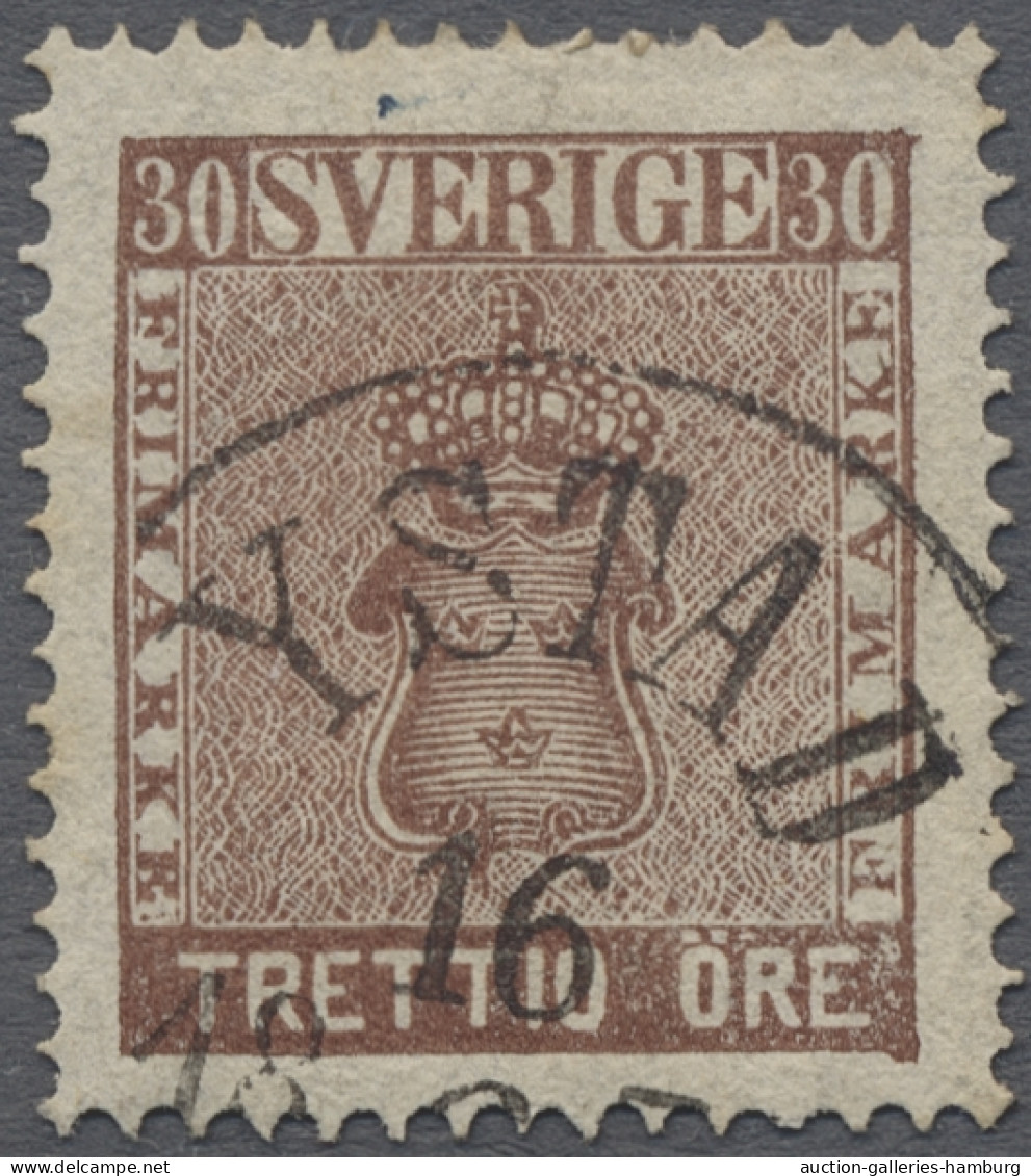 O Sweden: 1858, 30 Oere, 10 Choice Copies Showing Different Shades Of Colour And A - Oblitérés