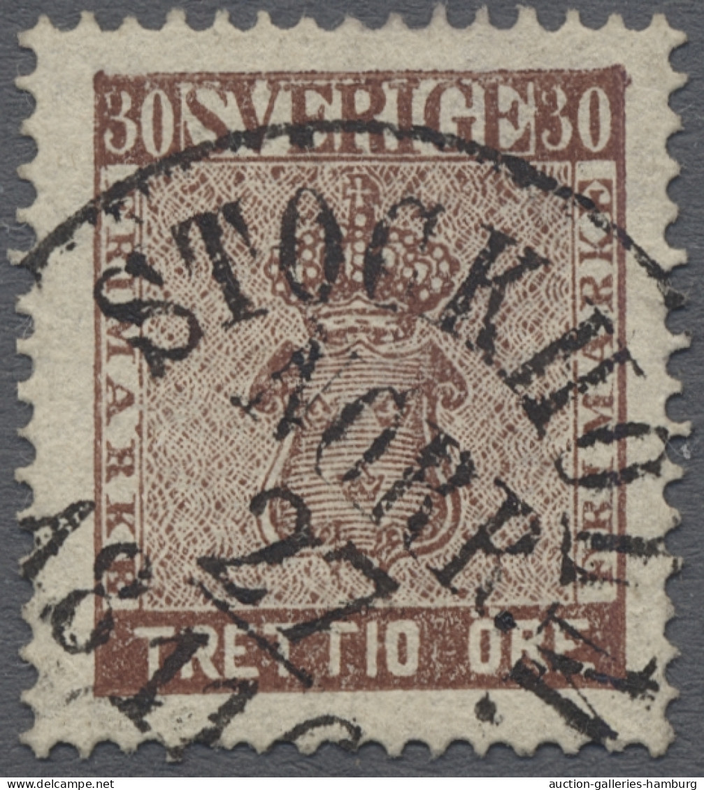 O Sweden: 1858, 30 Oere, 10 Choice Copies Showing Different Shades Of Colour And A - Used Stamps