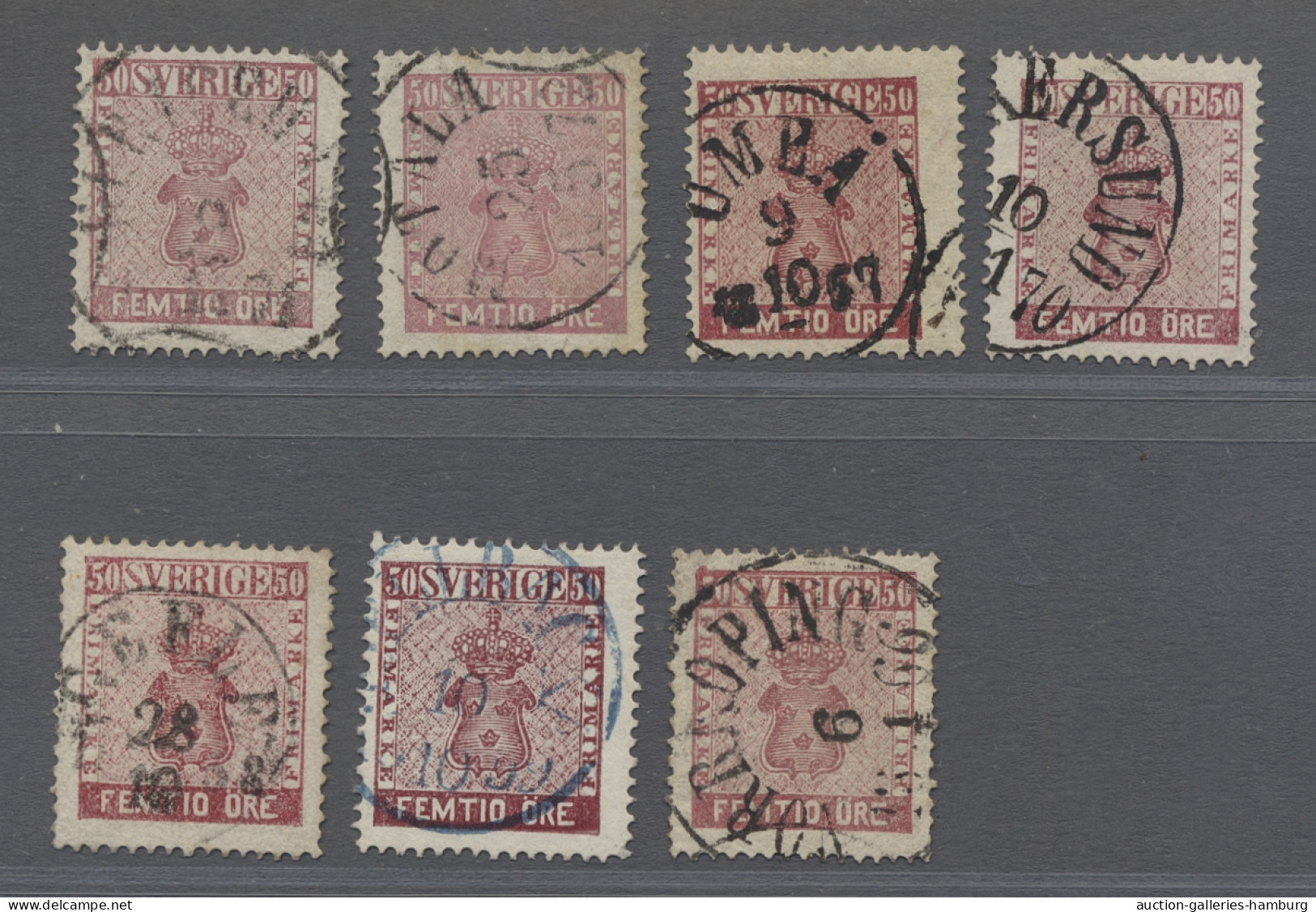 O Sweden: 1858, 50 Oere, 10 Choice Copies Showing Different Colour Shades And Near - Gebruikt