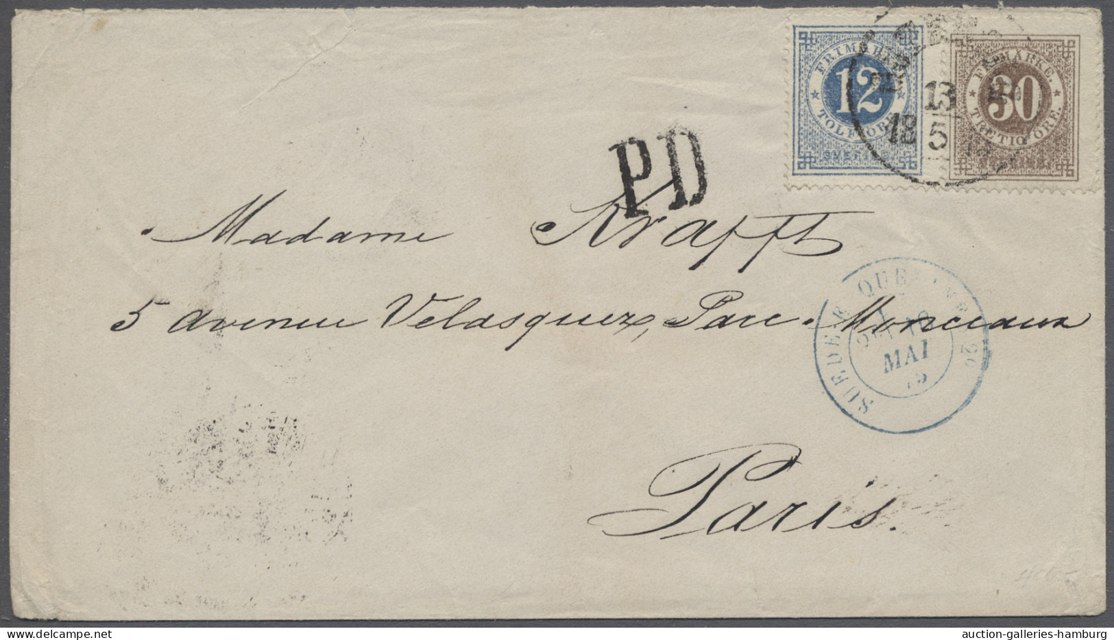 Cover Sweden: 1875, Letter To France Bearing 12+30 Oere Numeral Type Perf 13, Sent Fro - Covers & Documents