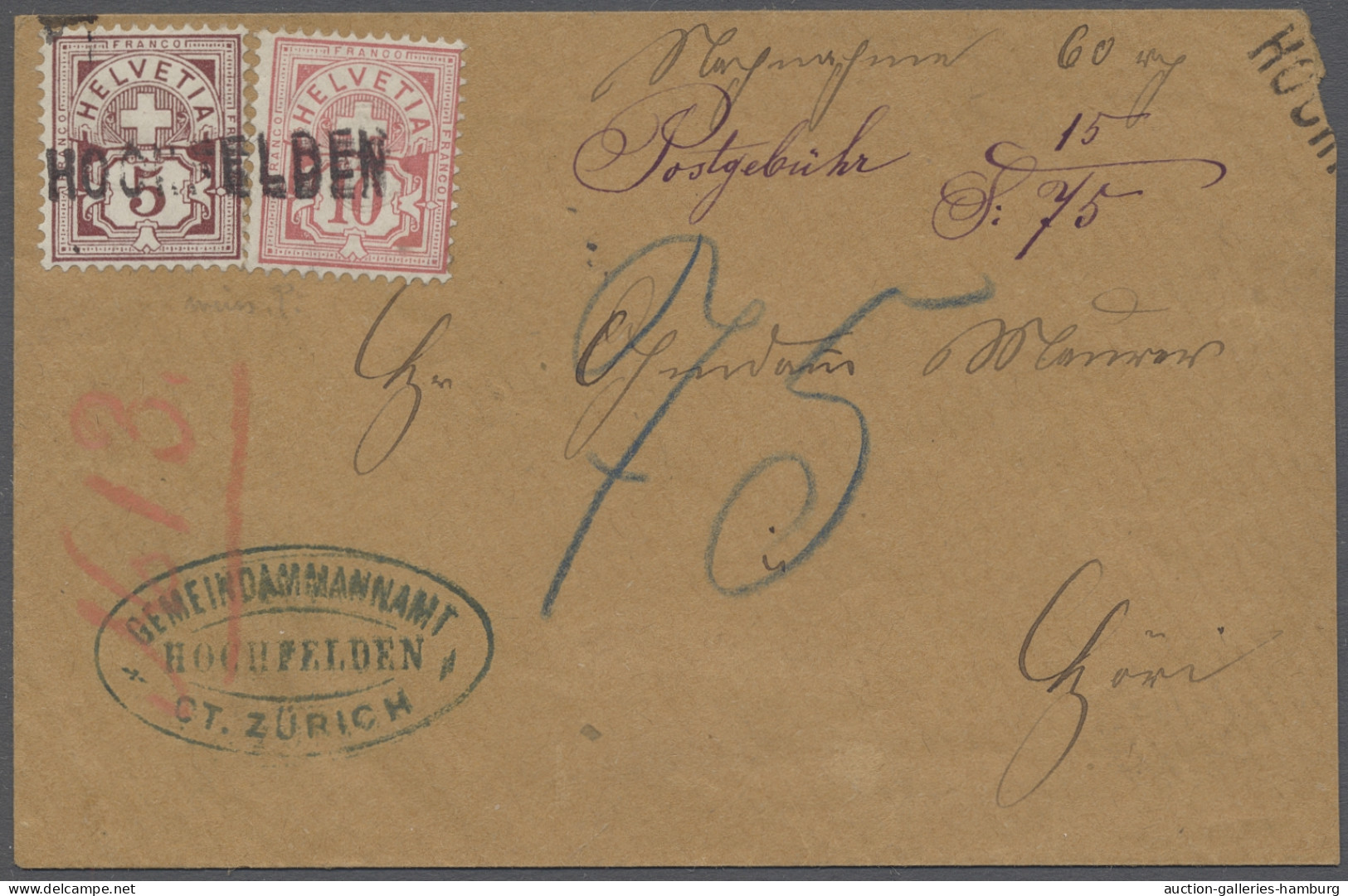 Brf. Schweiz: 1883, Kreuz über Wertschild Auf Weißem Papier, 5 C. Lilabraun Und 10 C. - Lettres & Documents