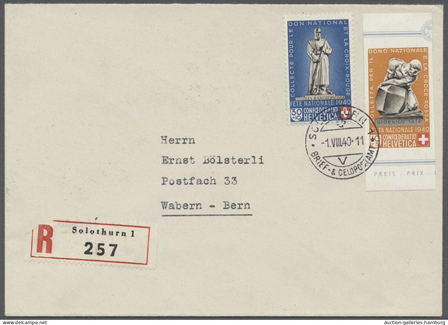 Brf. Schweiz: 1940, Pro Patria, Einzelmarke 20 + 5 C. Aus Block 5 Zusammen Mit 30 + 1 - Lettres & Documents