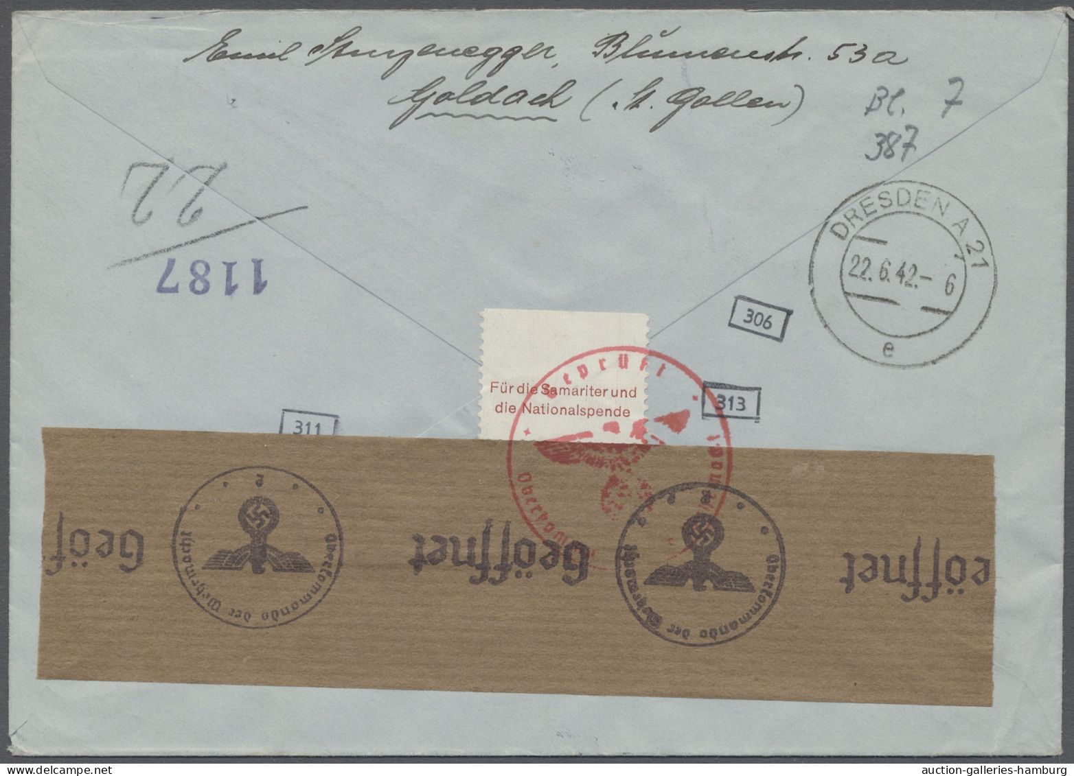 Brf. Schweiz: 1942, Pro Patria, Block Mit Zus.-Frankatur Flugpost, 30 Rp. Auf Portoge - Covers & Documents