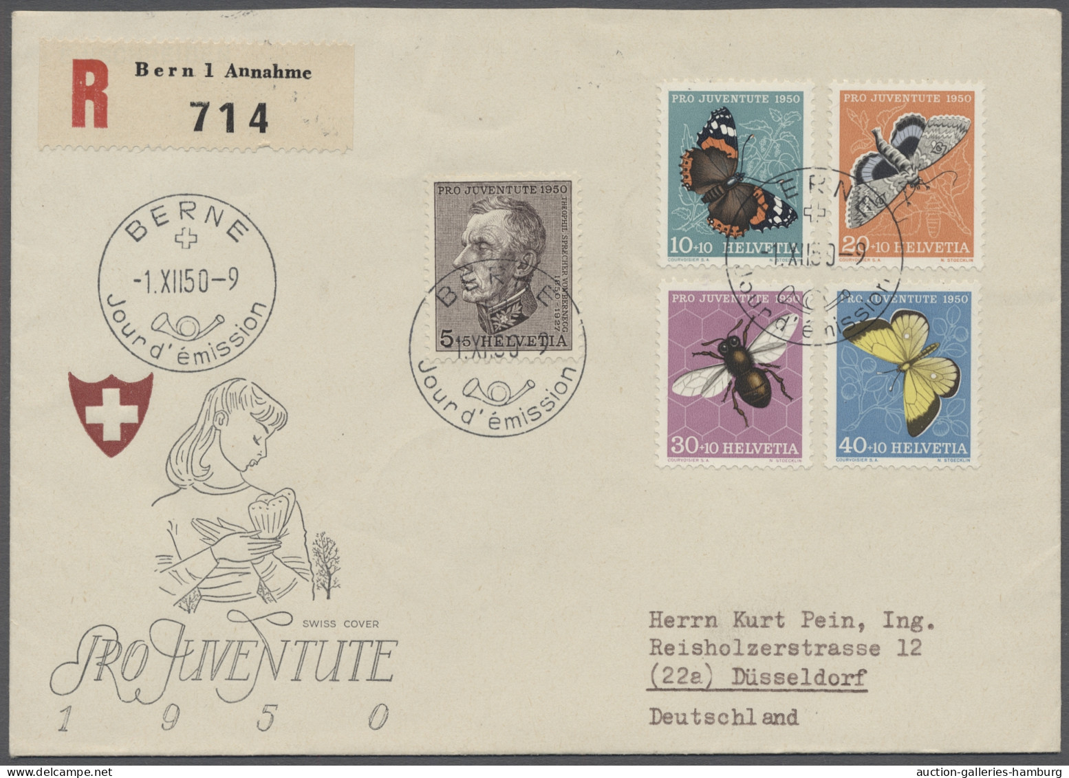 FDC Schweiz: 1950, Pro Juventute, Vollständiger Satz Auf Motiv-FDC Als R-Brief Aus B - Lettres & Documents