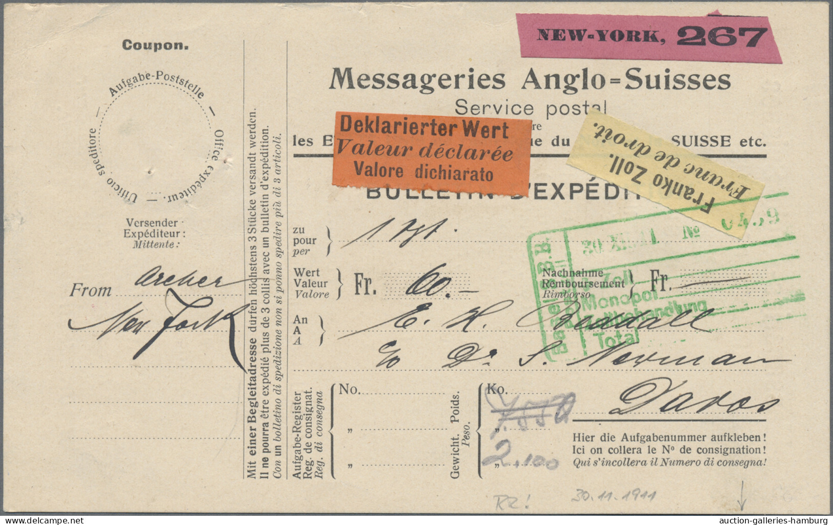 Brf. Schweiz - Besonderheiten: 1911, "Messageries Anglo-Suisses / Service Postal", We - Other & Unclassified