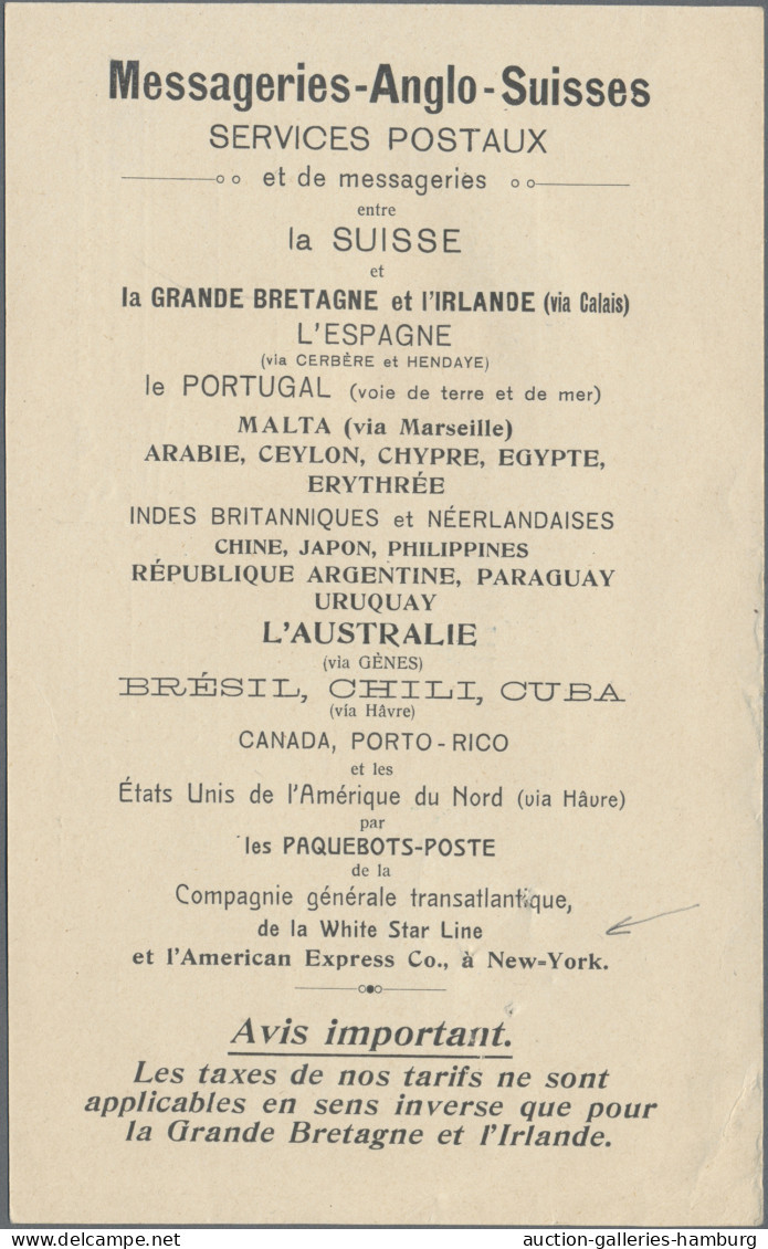 Brf. Schweiz - Besonderheiten: 1911, "Messageries Anglo-Suisses / Service Postal", We - Andere & Zonder Classificatie