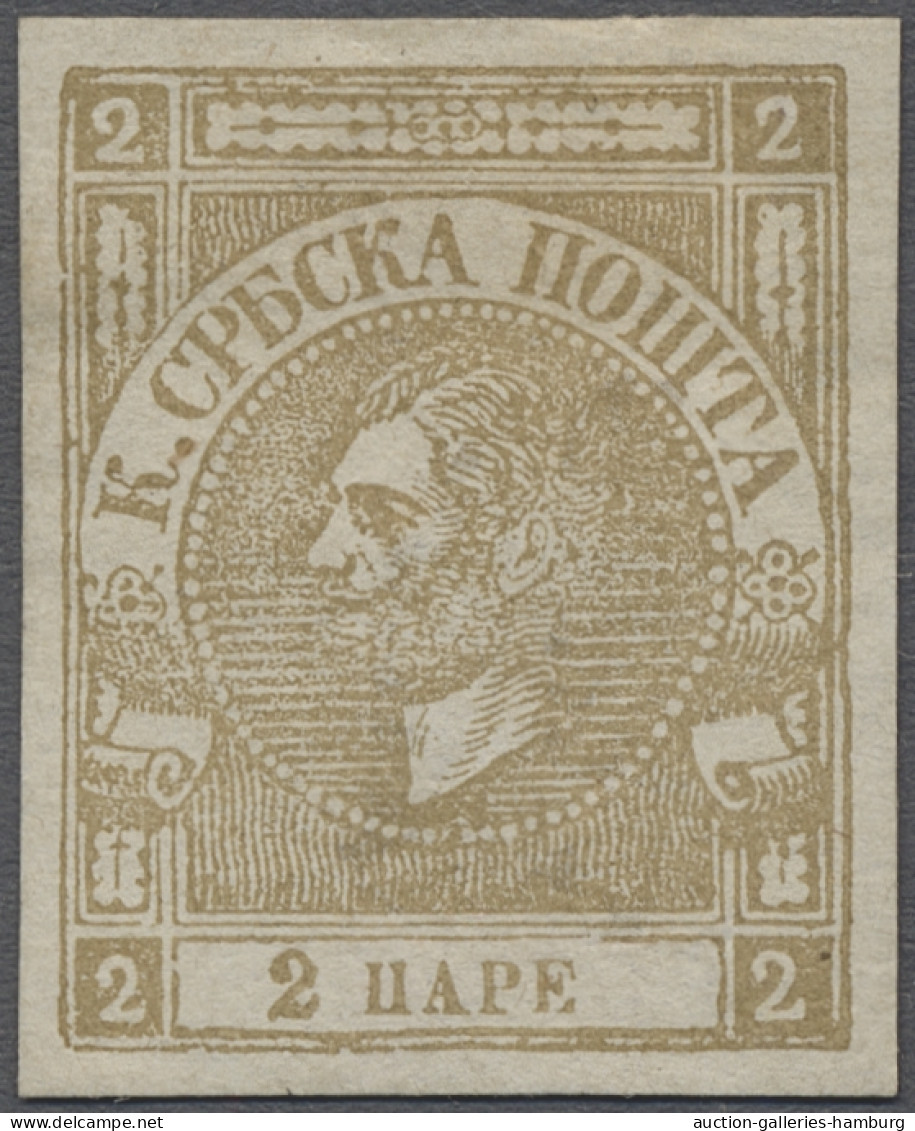 * Serbia: 1869, Zeitungsmarken, Fürst Michael III., 2 Para Gelbbraun, Geschnitten, - Serbie