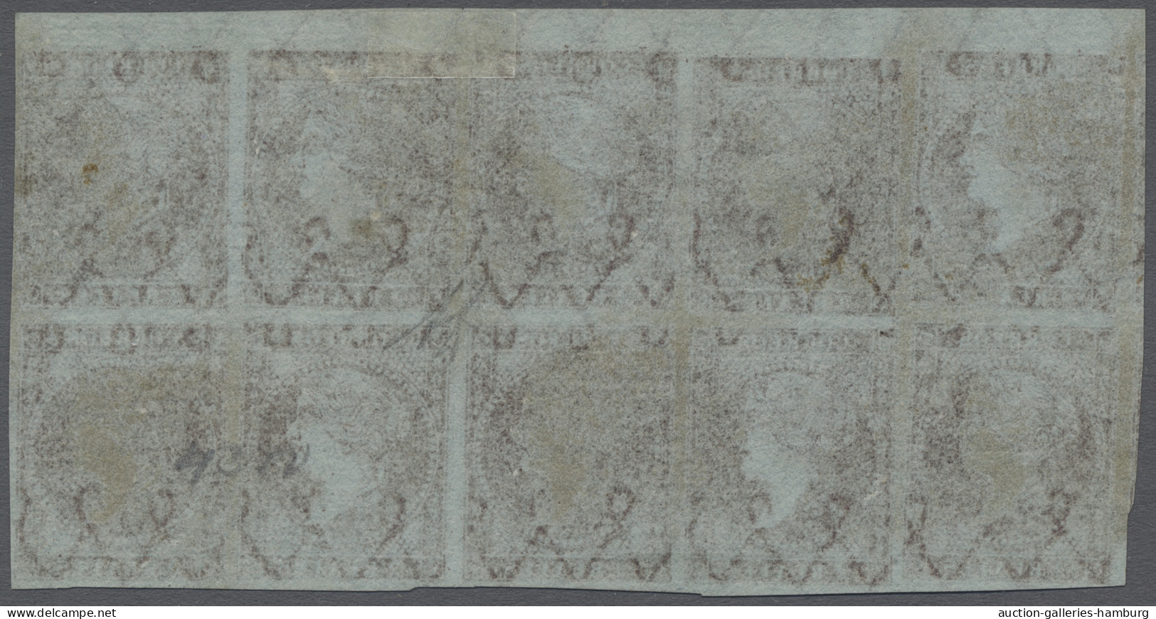 O Spain: 1 R. Horizontal Block Of 10 From Upper Sheet Margin, Fine Used, Impressiv - Used Stamps