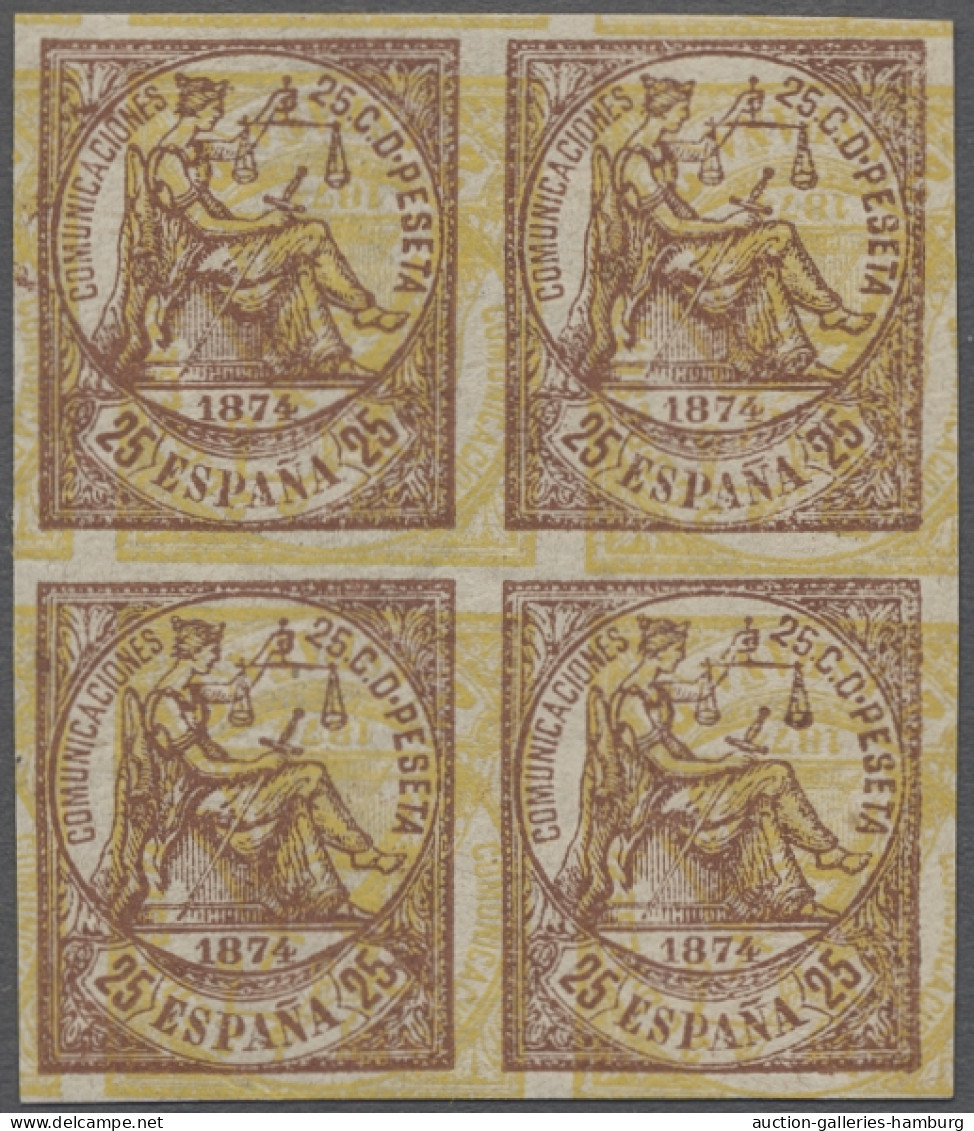 */**/block Of Four Spain: 1874, Allegorie Der Gerechtigkeit, 25 C. Auf Dünnem Papier, Braun Im Unge - Unused Stamps