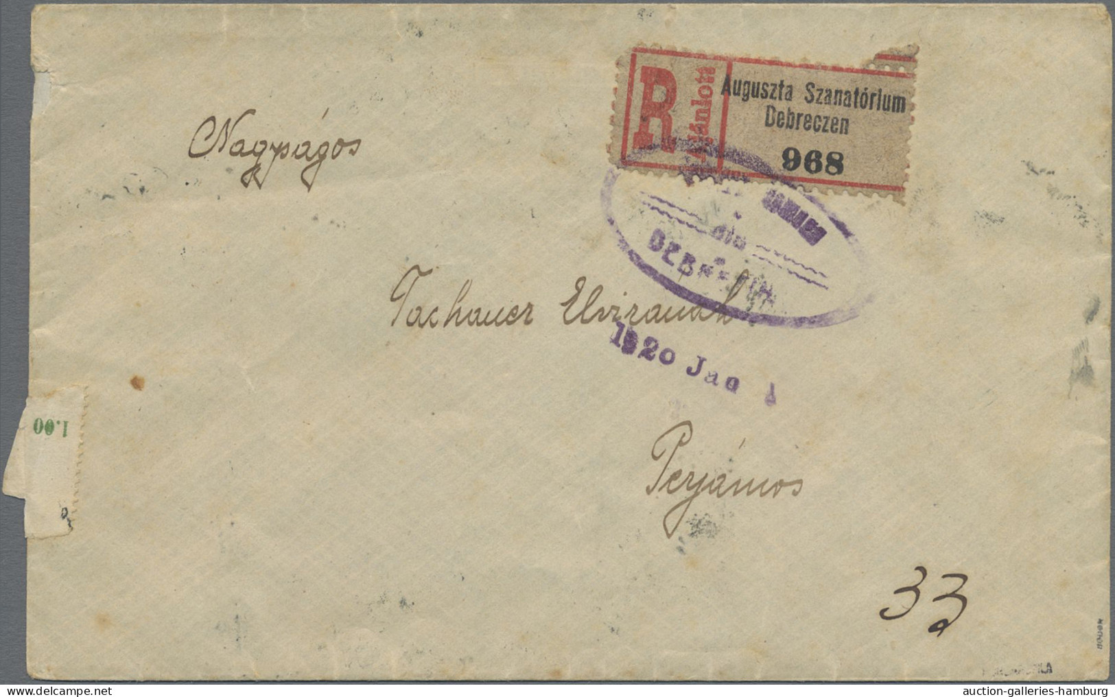 Cover Hungary: 1919, Harvester/Magyar Posta 5f. Green (3), 10f. Rose (two Pairs) In Co - Debrecen