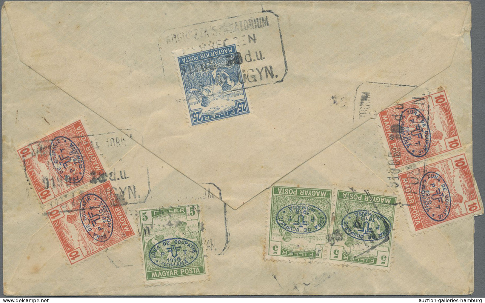 Cover Hungary: 1919, Harvester/Magyar Posta 5f. Green (3), 10f. Rose (two Pairs) In Co - Debreczen