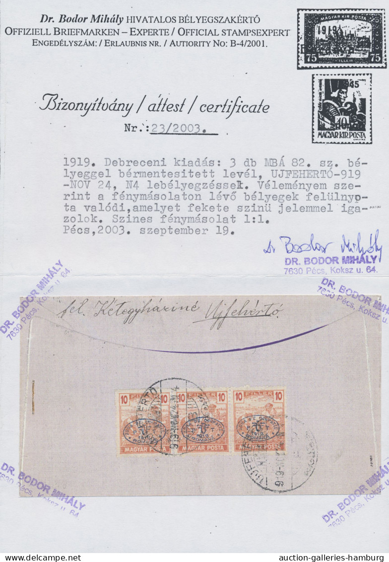 Cover Hungary: 1919, Harvester/Magyar Posta 10f. Rose, Horizontal Strip Of Three On Re - Debreczen