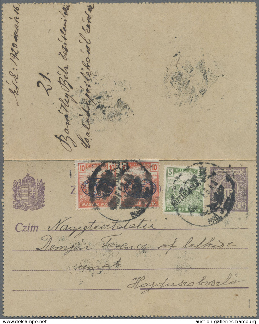GA Hungary: 1920, Harvester/Magyar Posta 10f. Rose Horizontal Pair (slight Wrinklin - Debreczin
