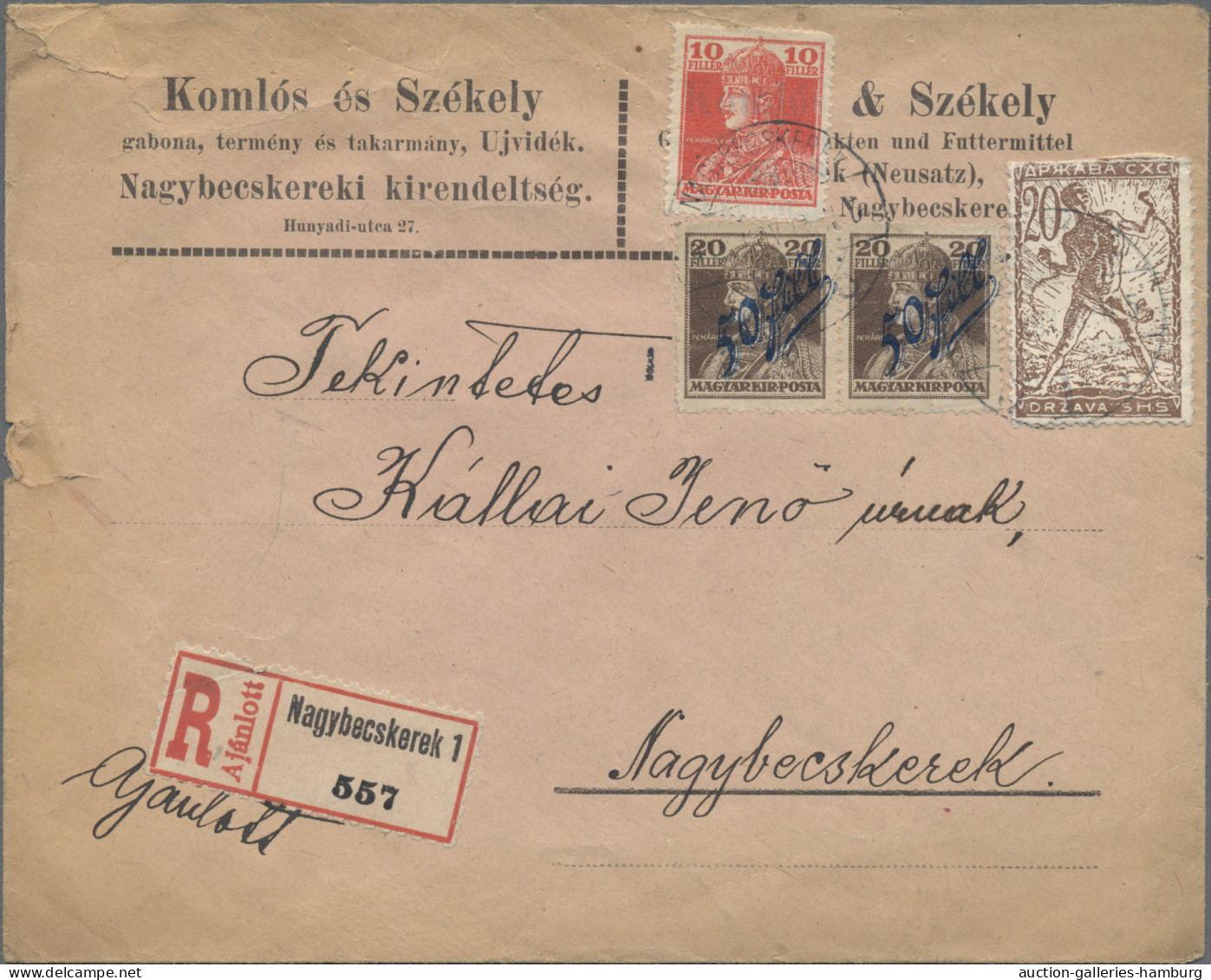 Cover Hungary: 1919, 50f. On 20f. Brown Horizontal Pair In Combination With Hungary 10 - Temesvár