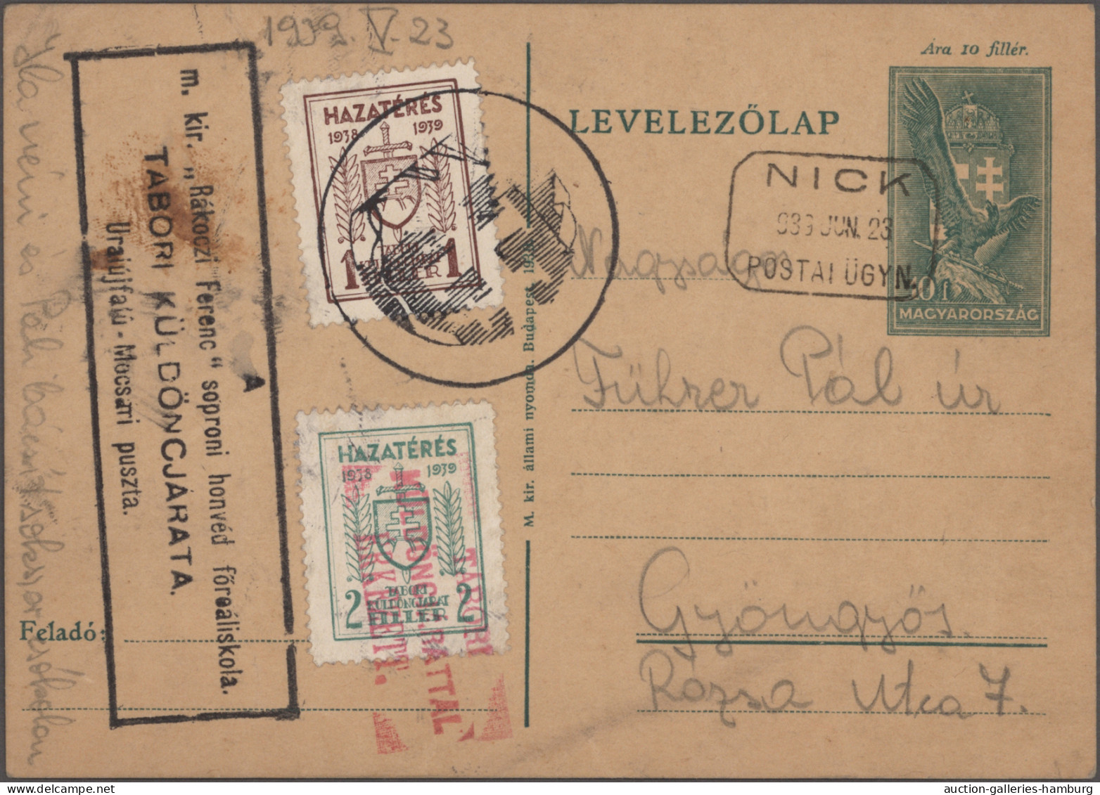 GA Hungary - Specialities: 1939, Sopron Courier Mail Stamps, 2nd Issue, 2f. Brown A - Sonstige