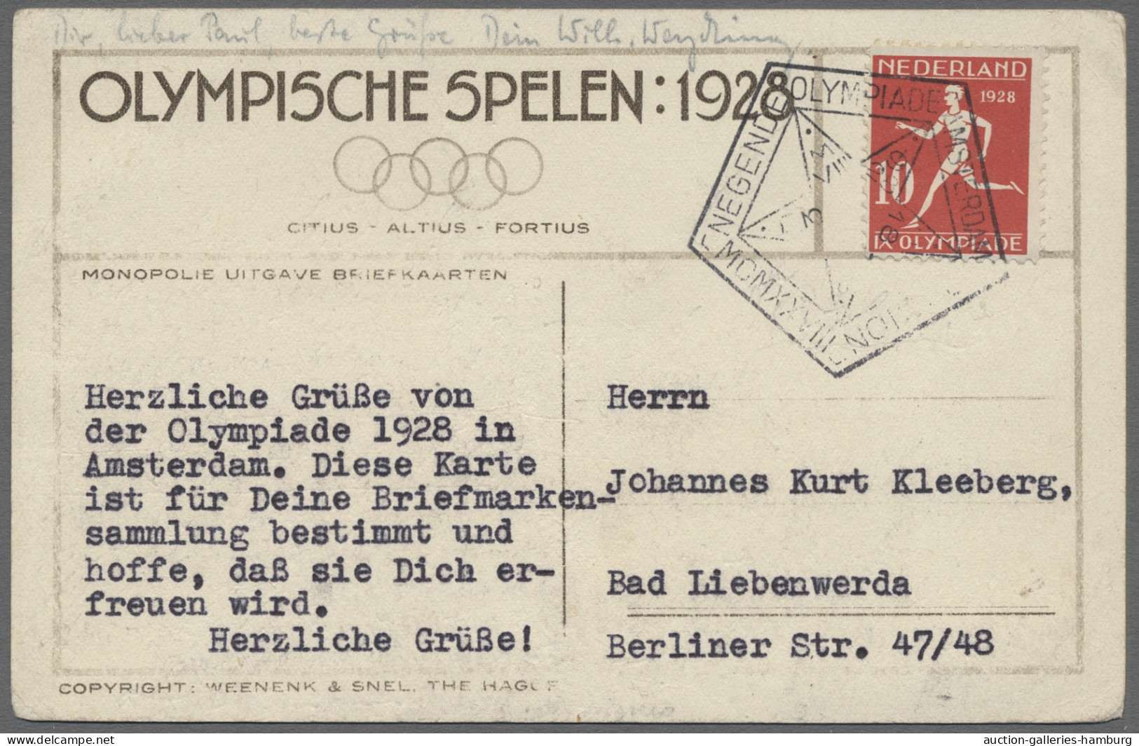 PPC Thematics: Olympic Games: 1928, AMSTERDAM, Vier Bildkarten Des Verlags Weenenk & - Autres & Non Classés