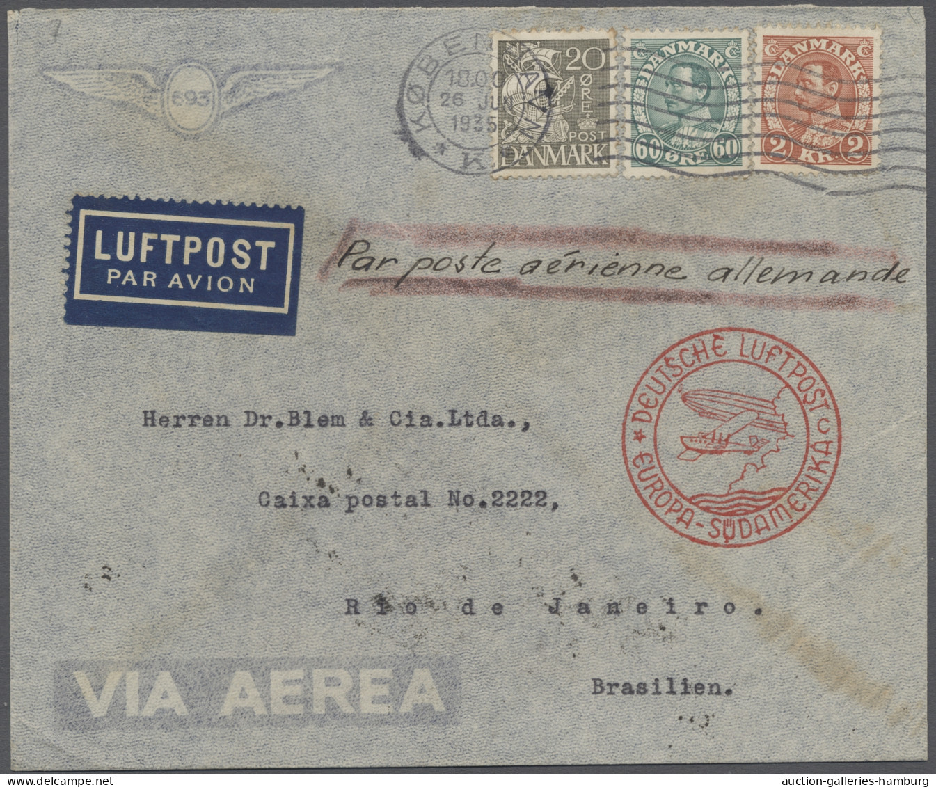 Air Mail Zeppelin Mail - Europe: 1935, Zubringerpostbrief Zur 7. Südamerikafahrt, Dänisch - Europe (Other)