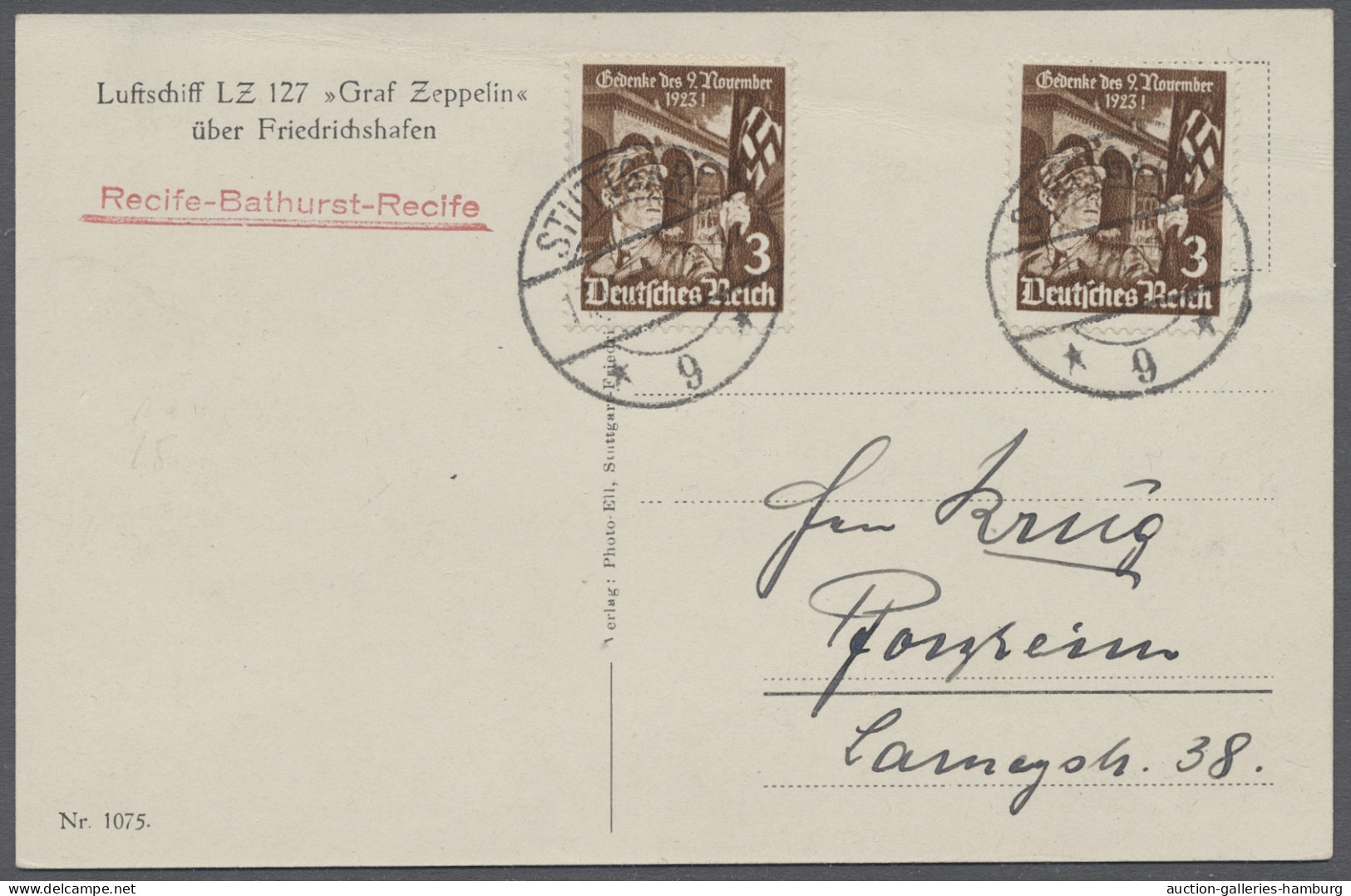 Air Mail Zeppelin Mail - Germany: 1935, Feldherrnhalle, 3 Pfg. Schwarzorangebraun, Zweima - Poste Aérienne & Zeppelin