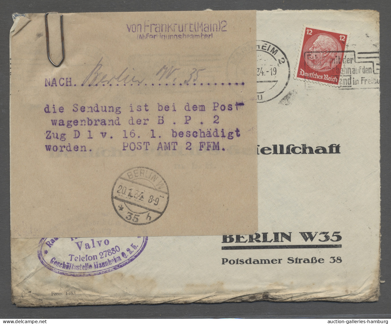 Cover Desaster Mail: POSTWAGENBRAND; 1934, Partie Von 3 Teils Stärker Angebrannten 3. - Sonstige & Ohne Zuordnung