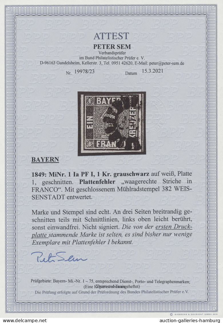 O Bayern - Marken Und Briefe: 1849, Freimarke 1 Kreuzer Grauschwarz Von Der Platte - Autres & Non Classés