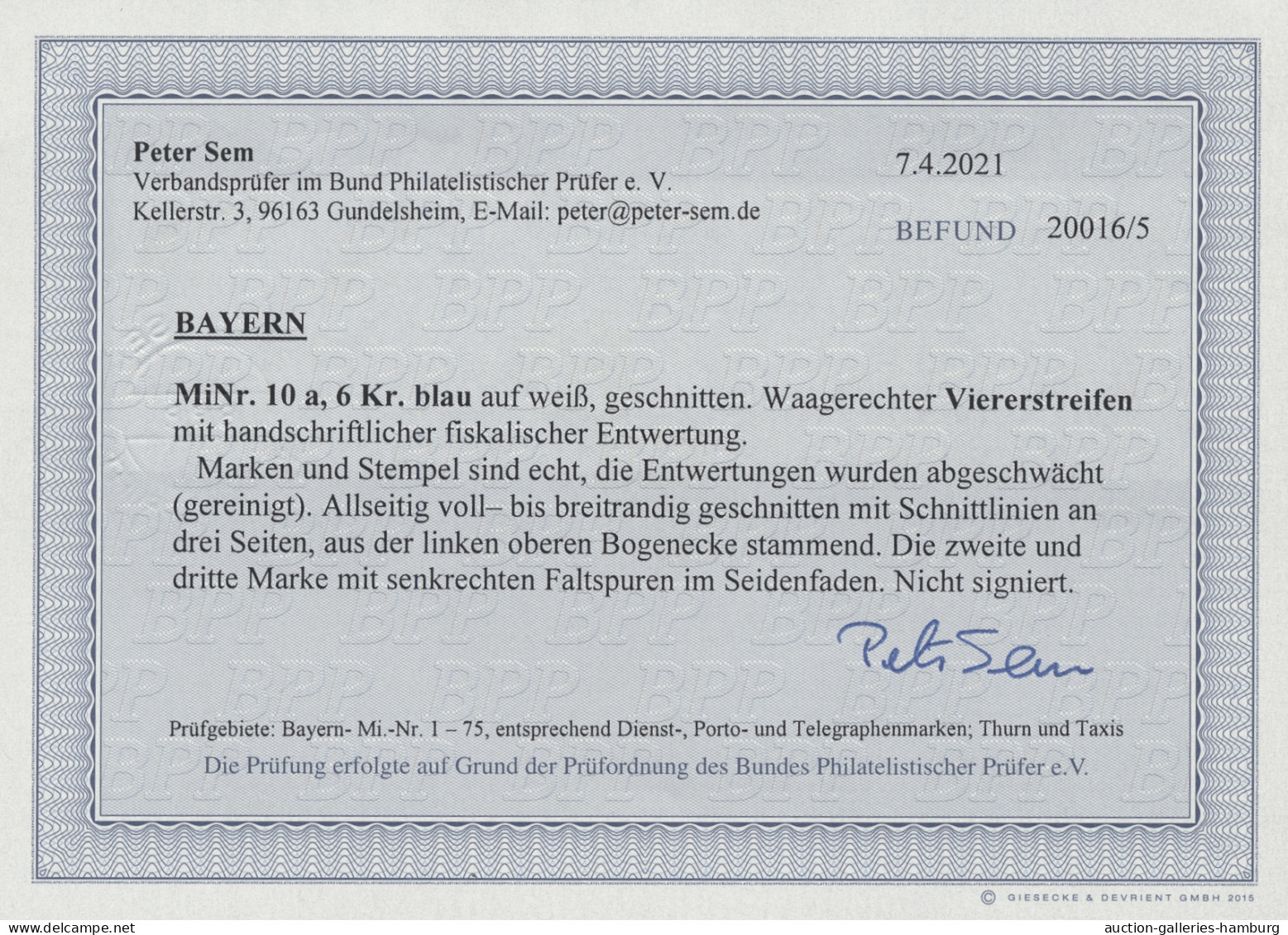 ~ Bayern - Marken Und Briefe: 1862, Freimarke 6 Kr. Blau Im Allseits Voll- Bis Bre - Sonstige & Ohne Zuordnung